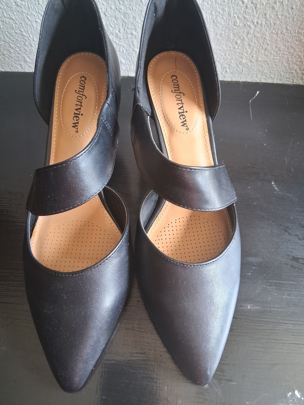 comfortview Black Pointed Mary Jane Heels